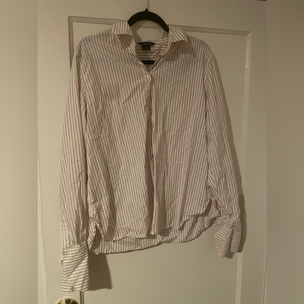Moda International White and Purple Striped Top